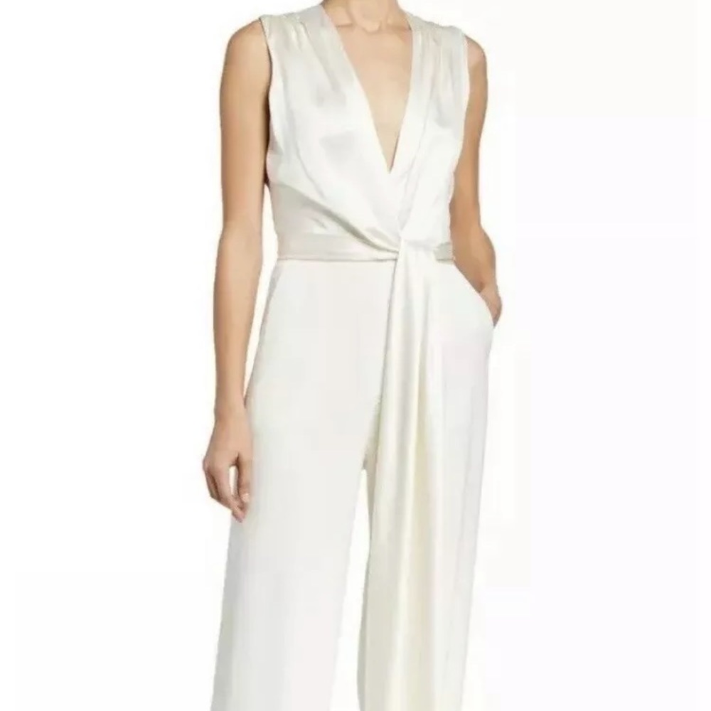 Jonathan Simkhai Satin Combo Wrap White Jumpsuit
